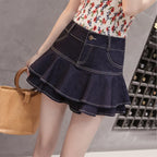 Denim Tiered Ruffle High Waist Mini Skirt