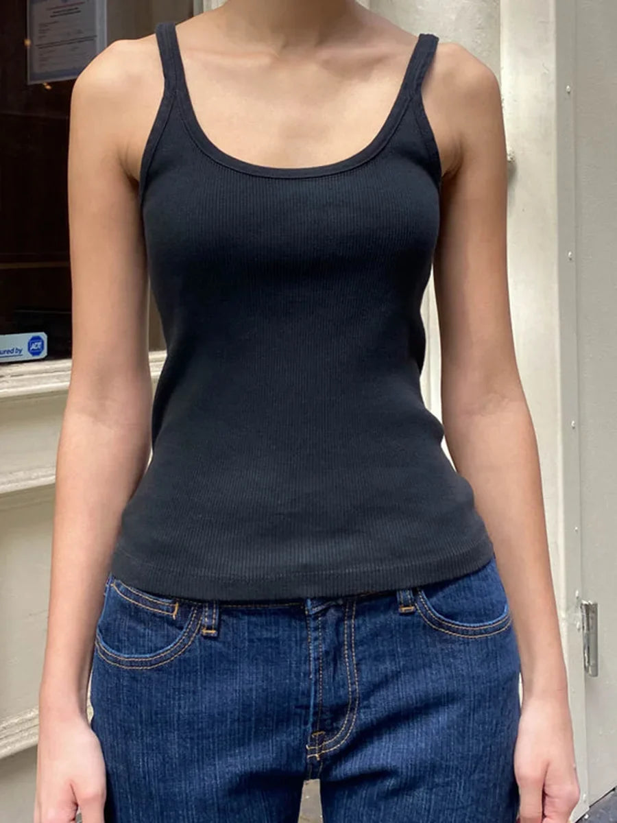 DressBetty - 2024 Black Sexy Sleeveless Cotton Vest for Women