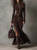 | Long Suede-Effect Dress