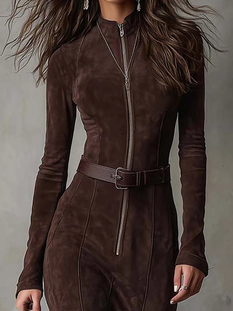 | Long Suede-Effect Dress