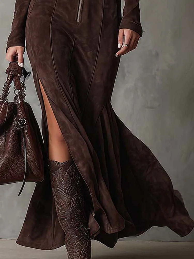 | Long Suede-Effect Dress