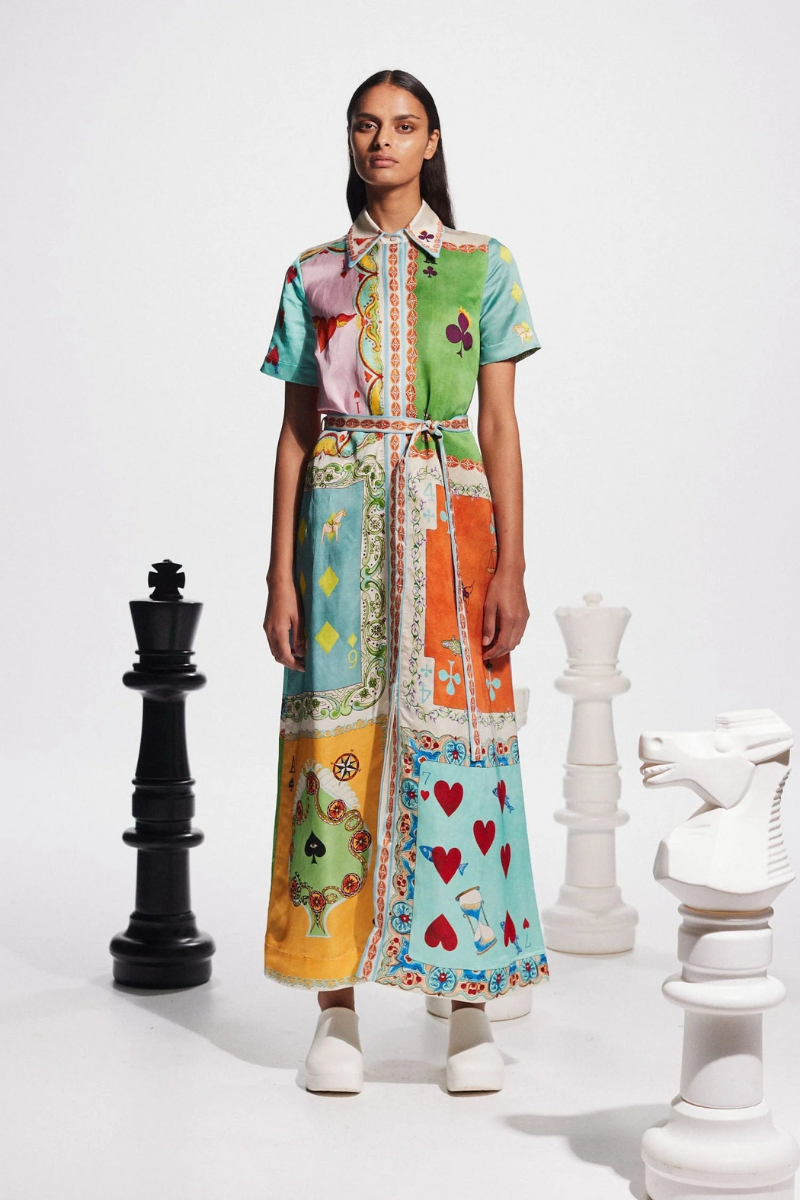 Antonella Exclusive Short Sleeved Maxi Dress with Poker Print Designer Edit
