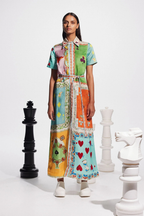 Antonella Exclusive Short Sleeved Maxi Dress with Poker Print Designer Edit