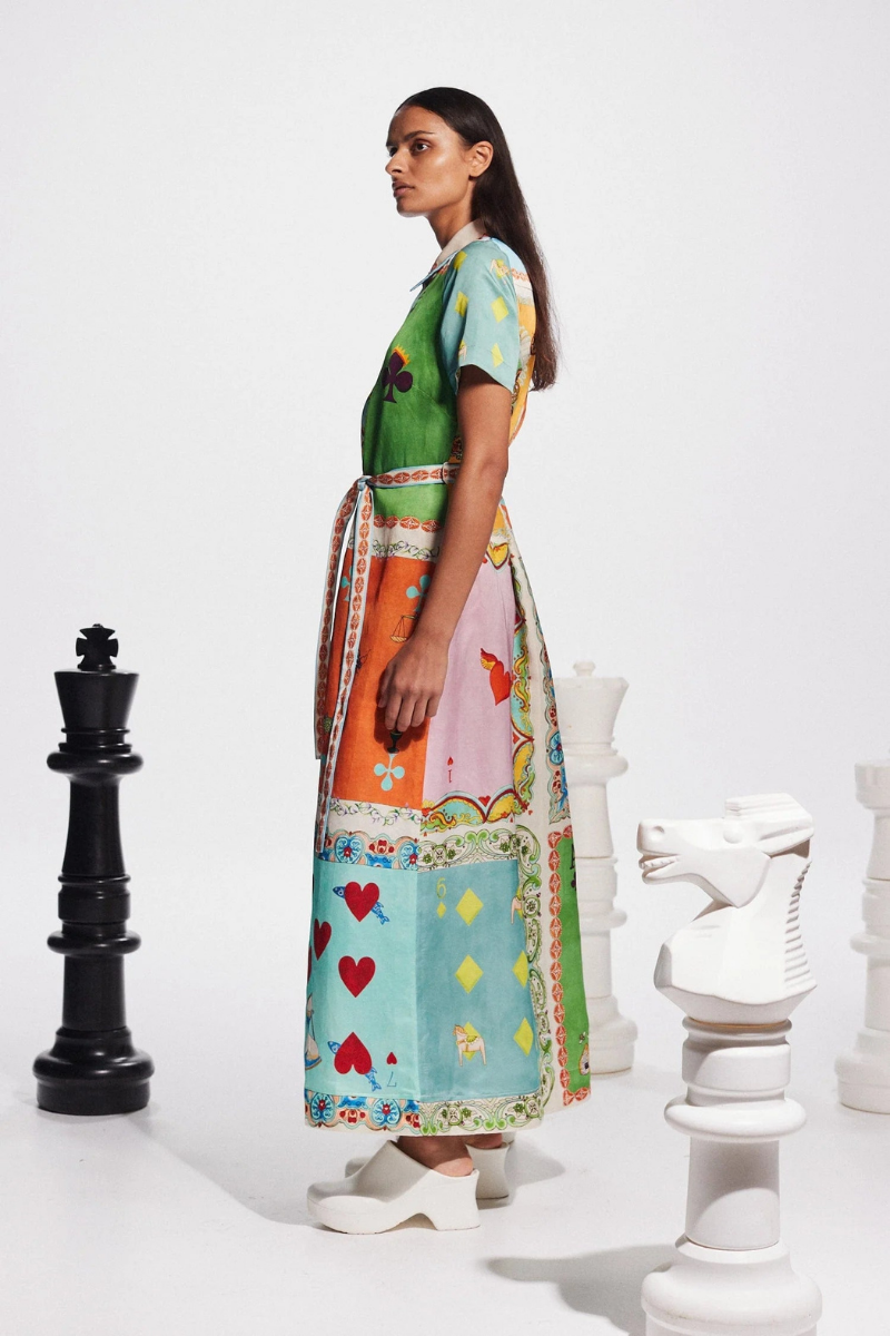 Antonella Exclusive Short Sleeved Maxi Dress with Poker Print Designer Edit