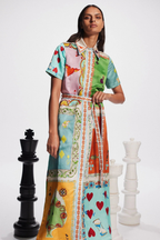 Antonella Exclusive Short Sleeved Maxi Dress with Poker Print Designer Edit