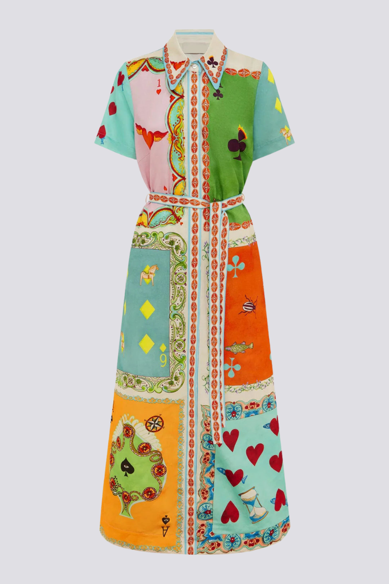 Antonella Exclusive Short Sleeved Maxi Dress with Poker Print Designer Edit