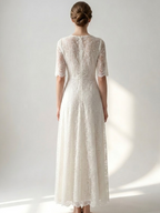 White Lace Maxi Boho Dress for Women - Embroidery Button Front Short Sleeves High Low Dress - Summer Beach Bridal Party Wear 2026