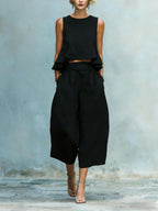 Pleated Solid Color Two-piece Set