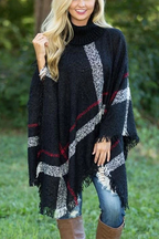 Tassel Color Block Classic Cloak Poncho Sweater