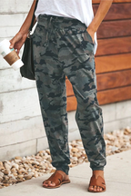 High Waist Drawstring Camo Casual Pants