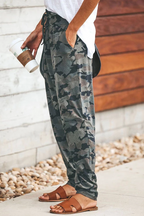 High Waist Drawstring Camo Casual Pants
