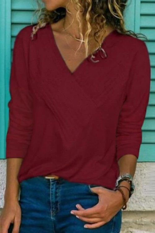 Classic V-neck Long Sleeve Basic Tops
