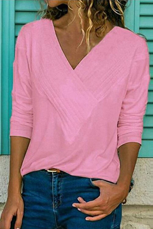 Classic V-neck Long Sleeve Basic Tops