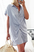 Short Sleeve Twist Knot Striped Shirt Dress