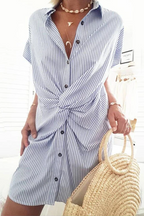 Short Sleeve Twist Knot Striped Shirt Dress