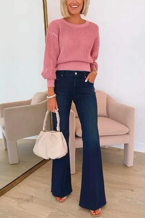 Raw Hem Flare Bottoms Denim Pants