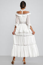 Zevon White Lace Long Sleeve Maxi Dress