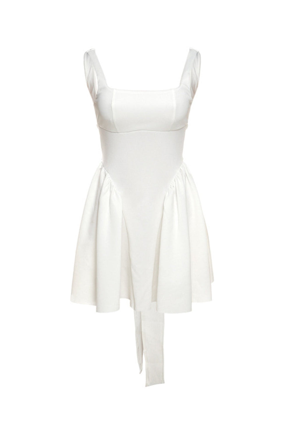 Wide Strap Scoop Back Tie Bow Long Sash Fit and Flare Mini Dress