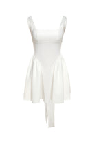 Wide Strap Scoop Back Tie Bow Long Sash Fit and Flare Mini Dress