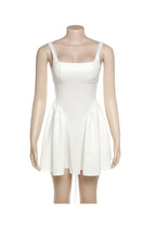 Wide Strap Scoop Back Tie Bow Long Sash Fit and Flare Mini Dress