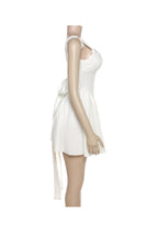 Wide Strap Scoop Back Tie Bow Long Sash Fit and Flare Mini Dress