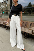 White High-rise Wide Leg Long Pants