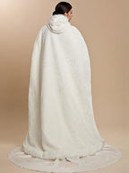 White Faux Fur Coat Hoodie Full Length Women Faux Fur Poncho