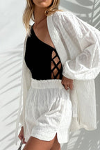 White Jacquard Weave Waisted Two Piece Set