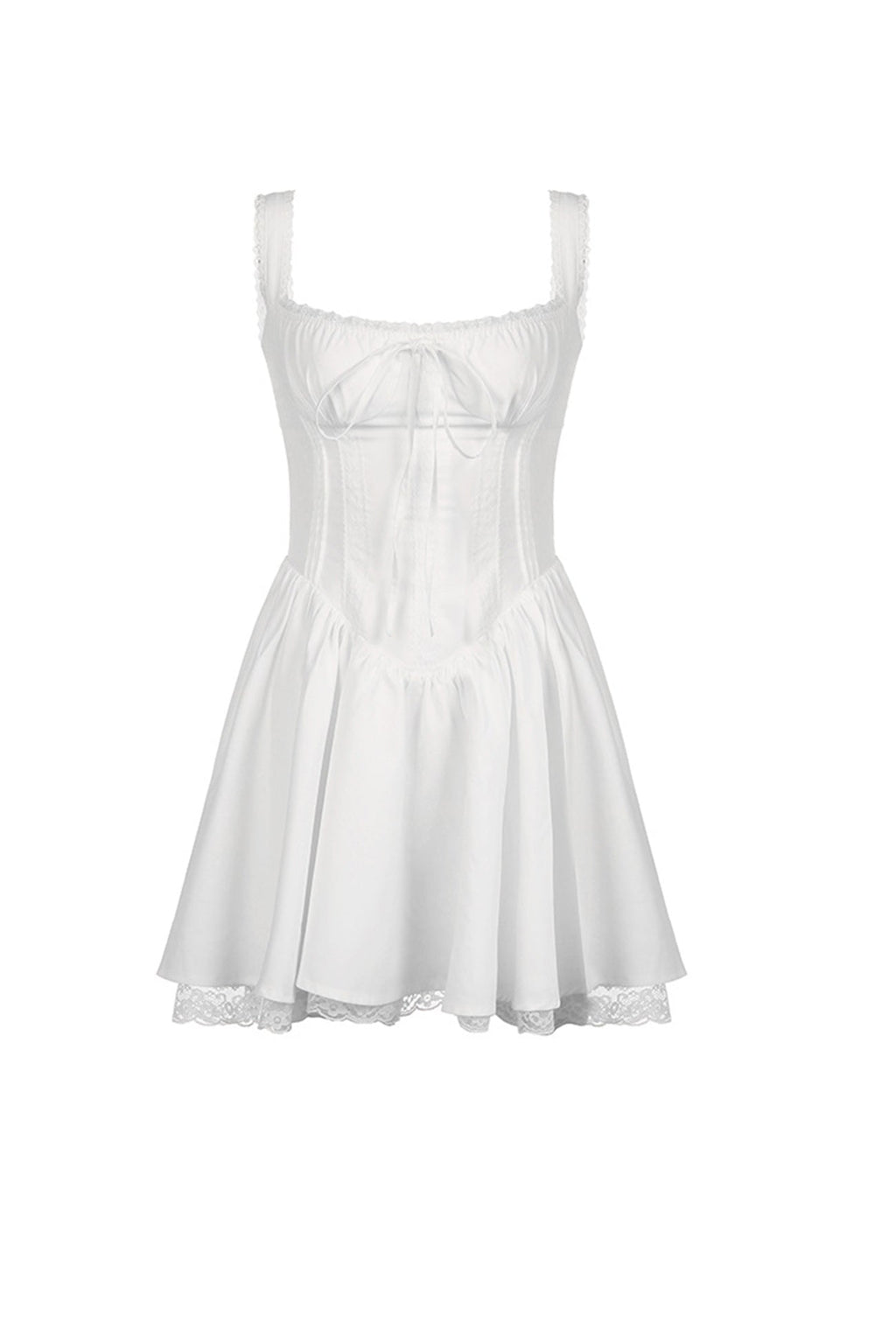 Lace Trim Corset Bodice Ruffle Strap Tiered Ruffle Hem Mini Dress