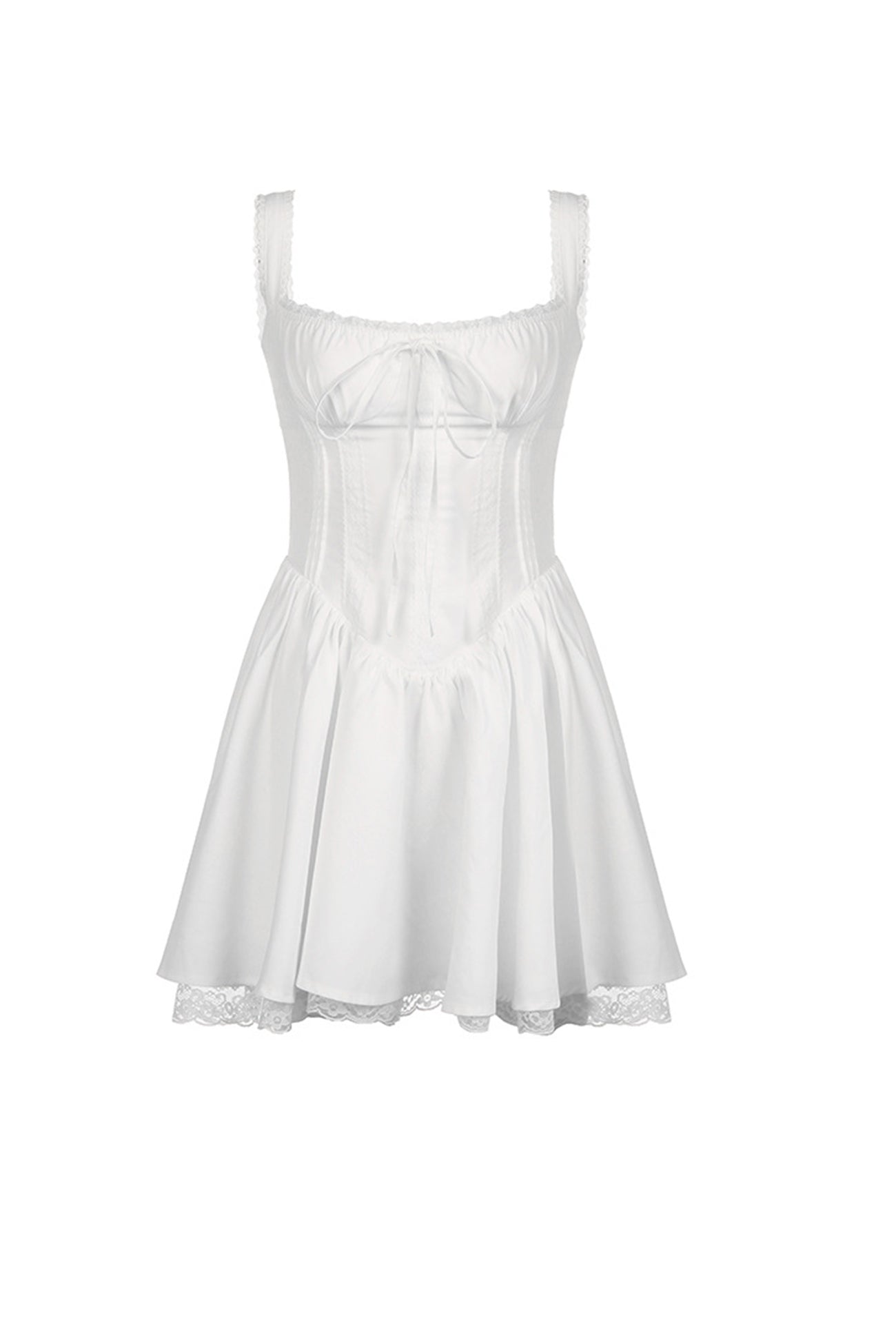 Lace Trim Corset Bodice Ruffle Strap Tiered Ruffle Hem Mini Dress