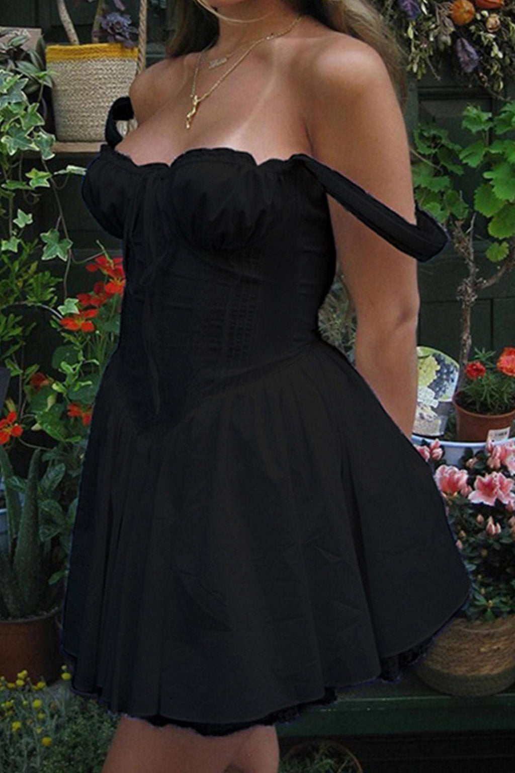 Lace Trim Corset Bodice Ruffle Strap Tiered Ruffle Hem Mini Dress