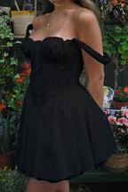 Lace Trim Corset Bodice Ruffle Strap Tiered Ruffle Hem Mini Dress