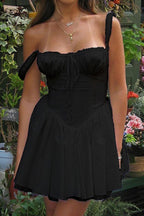 Lace Trim Corset Bodice Ruffle Strap Tiered Ruffle Hem Mini Dress