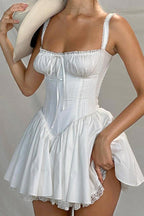 Lace Trim Corset Bodice Ruffle Strap Tiered Ruffle Hem Mini Dress
