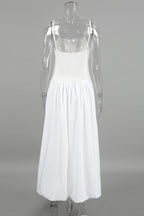 White Waisted Ballon Midi Dress