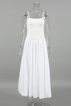 White Waisted Ballon Midi Dress