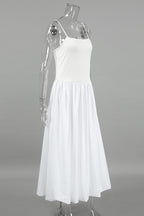 White Waisted Ballon Midi Dress