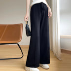 Wide Fashion Leisure Loose High Waist Elastic Solid Knitting Autumn New Pants