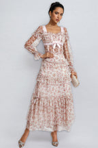 Zafirk Wilde Pink Floral Long Sleeve Midi Dress