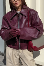 Solid Color Zip-up PU Jacket