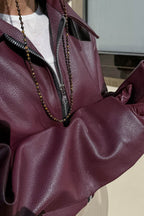 Solid Color Zip-up PU Jacket