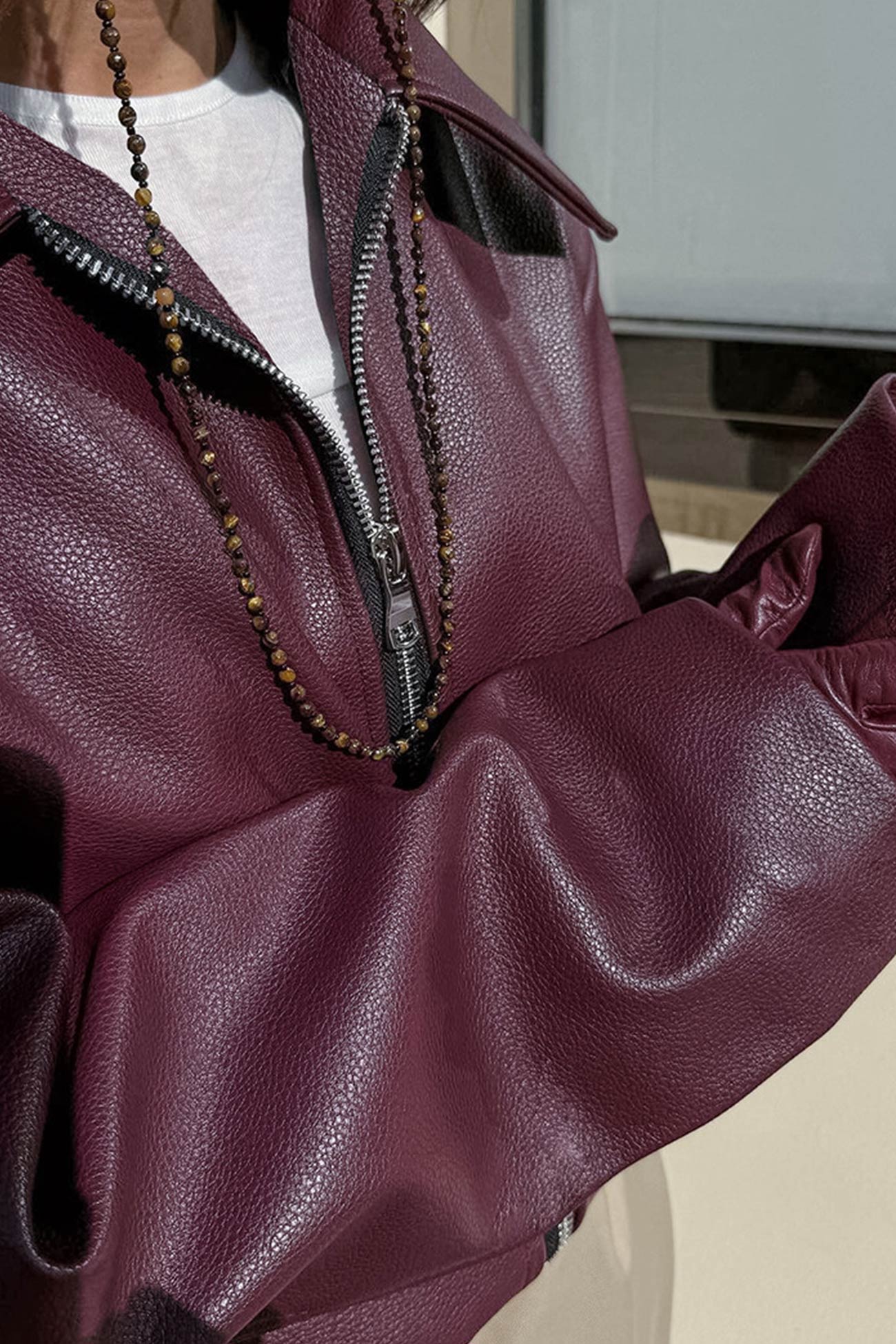 Solid Color Zip-up PU Jacket
