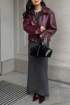 Solid Color Zip-up PU Jacket