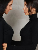 Turtleneck Long Sleeve Ribbed Knit Bodycon Maxi Dress