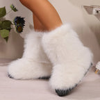 Fluffy Faux Fox Fur Plush Warm Luxury Furry Outdoor Snow Boot