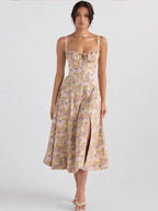 Floral Dress Midi Dress Dresses Floral Print High-slit Straps Neck Sleeveless Cottagecore Summer