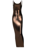 Metallic Spaghetti Strap Scoop Neck Bodycon Maxi Dress