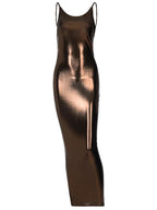 Metallic Spaghetti Strap Scoop Neck Bodycon Maxi Dress