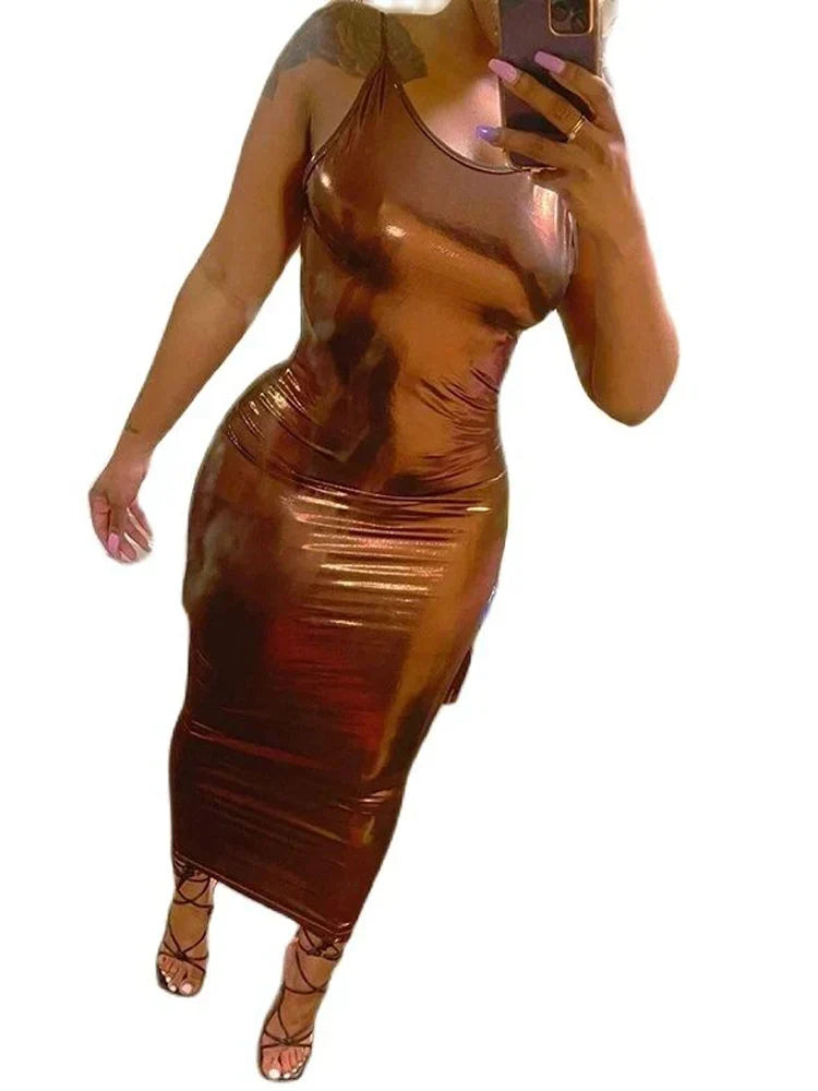 Metallic Sleeveless Side Cutout Mock Neck Bodycon Jumpsuit