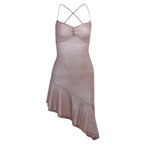 Glitter Spaghetti Strap Sweetheart Ruffle Hem Midi Dress